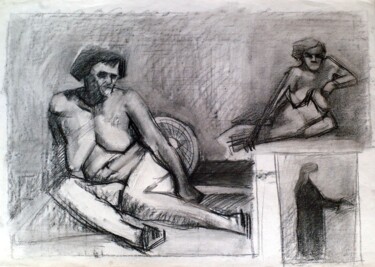 Disegno intitolato "Nude A" da Dario Raffaele Orioli, Opera d'arte originale, Carbone