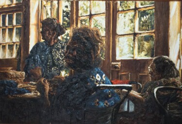Malarstwo zatytułowany „Interior with women…” autorstwa Dariusz Romanowski, Oryginalna praca, Olej