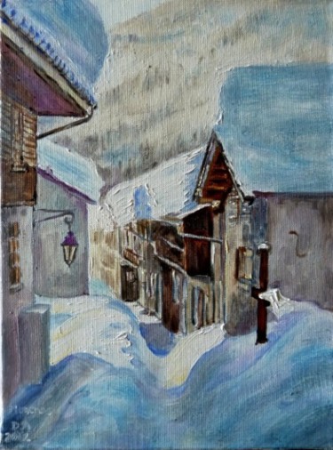 Schilderij getiteld "Montroc village" door Darnal, Origineel Kunstwerk, Olie