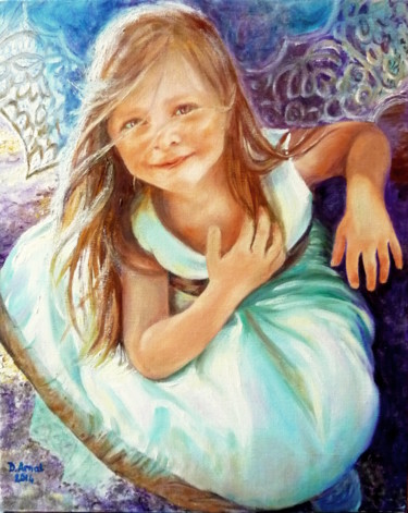 Peinture intitulée "Chloe à l'ombrelle" par Darnal, Œuvre d'art originale, Huile