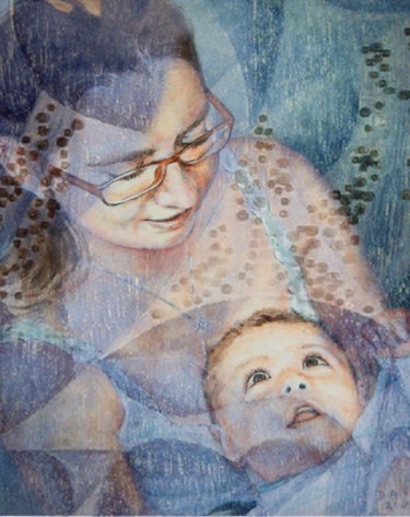 Ζωγραφική με τίτλο "motherly-blue" από Darnal, Αυθεντικά έργα τέχνης, Λάδι