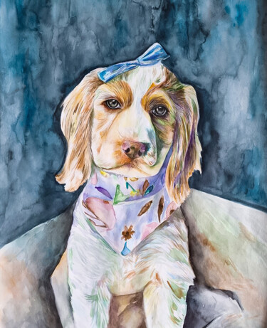 Disegno intitolato "Graceful Lady Dog o…" da Darya Moisseyeva, Opera d'arte originale, Acquarello