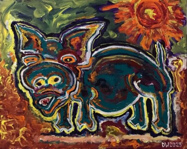 Pittura intitolato "Satisfied Piggy win…" da Dasha Weissbrem, Opera d'arte originale, Acrilico