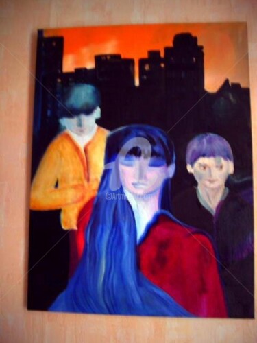 Peinture intitulée "hier la ville noire" par Noëlle Dauby, Œuvre d'art originale, Autre