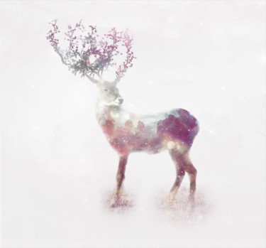 Digitale Kunst mit dem Titel "Cosmic Love Reindeer" von Davangarte, Original-Kunstwerk, Fotomontage
