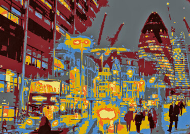 Digitale Kunst getiteld "Winter Evening City" door Dave Collier, Origineel Kunstwerk, 2D Digital Work