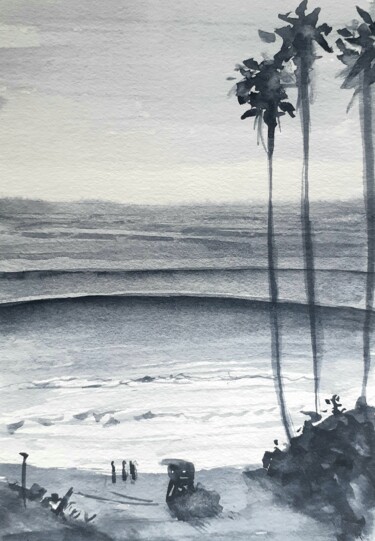 Tekening getiteld "Big swell" door David Azul, Origineel Kunstwerk, Aquarel