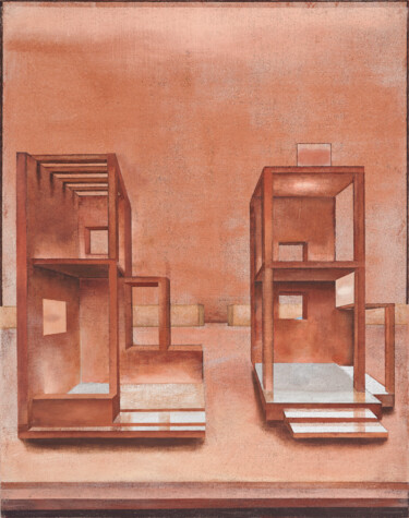 Peinture intitulée "Volumes in Red" par David Berkel, Œuvre d'art originale, Tempera Monté sur Châssis en bois