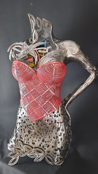 Skulptur mit dem Titel "Dame de carreau" von David Fabié, Original-Kunstwerk, Metalle