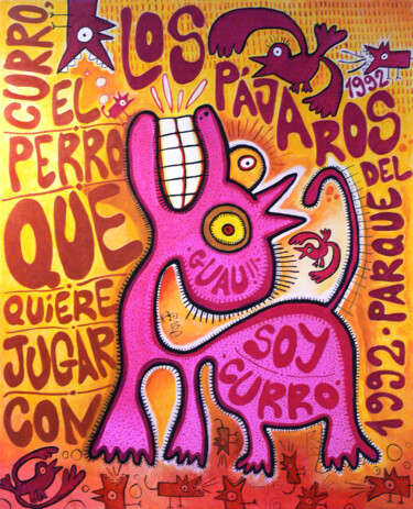 Pittura intitolato "Curro, el perro que…" da David García Rincón, Opera d'arte originale, Acrilico Montato su Telaio per bar…