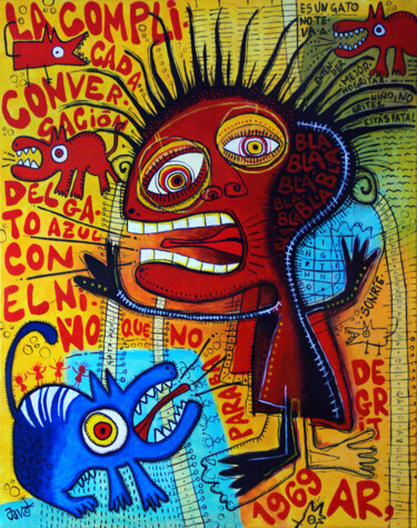 Pintura intitulada "La complicada conve…" por David García Rincón, Obras de arte originais, Acrílico Montado em Armação em m…