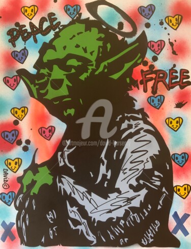 Peinture intitulée "Yoda" par David Karsenty, Œuvre d'art originale, Bombe aérosol