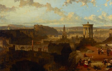Pittura intitolato "Edinburgh from the…" da David Roberts, Opera d'arte originale, Olio