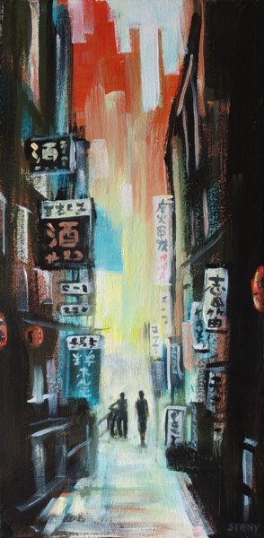 Painting titled "Tokyo Shibuya Stree…" by David Stany Garnier, Original Artwork, Acrylic Mounted on Wood Stretcher frame
