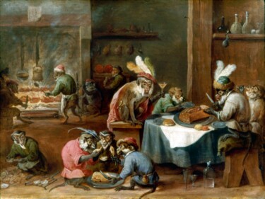 Картина под названием "Singes prenant un r…" - David Teniers, Подлинное произведение искусства, Масло