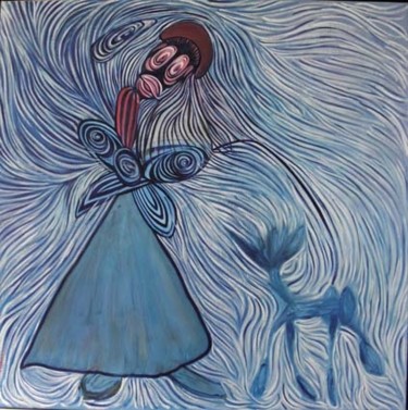 Peinture intitulée "girl with dog" par David Teszler, Œuvre d'art originale