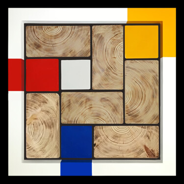 Sculptuur getiteld "Tetris Primary" door Davide Capriata, Origineel Kunstwerk, Hout Gemonteerd op Houten paneel