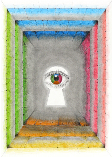 Disegno intitolato "Psychedelic Kino Gl…" da Davide Novello, Opera d'arte originale, Matite colorate