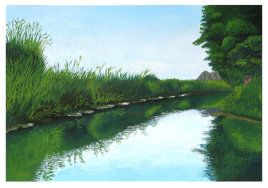 Pittura intitolato "Placid river" da Davide Novello, Opera d'arte originale, Acrilico