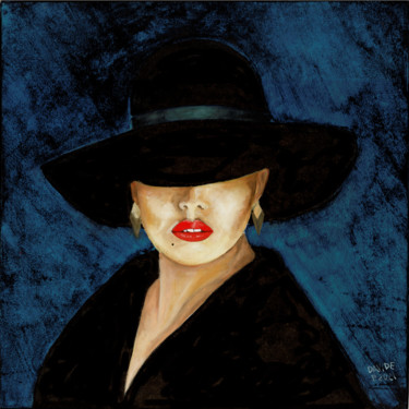 Pittura intitolato "Donna con cappello…" da Davide Pacini, Opera d'arte originale, Olio