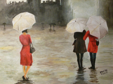 Pittura intitolato "Pioggia in città" da Davide Pacini, Opera d'arte originale, Olio