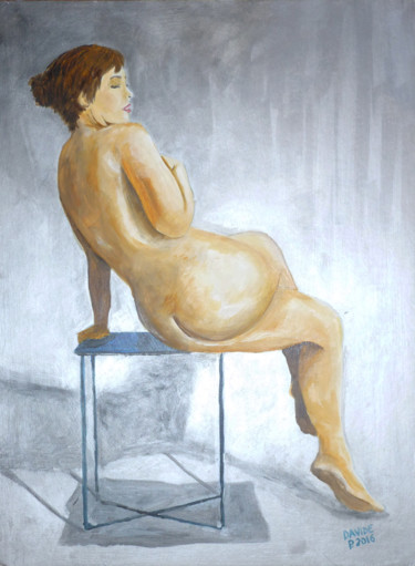 Schilderij getiteld "Nudo seduto" door Davide Pacini, Origineel Kunstwerk, Olie