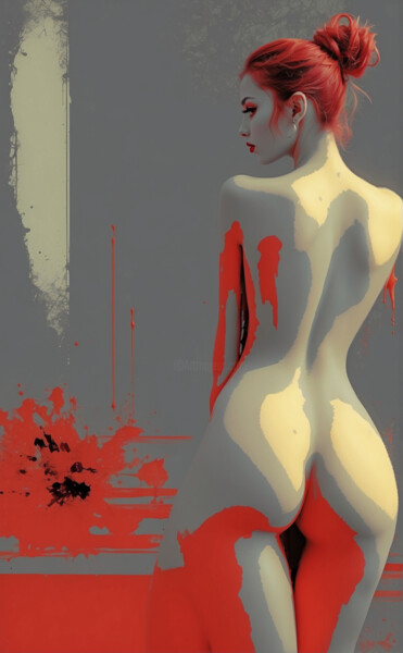 Digitale Kunst getiteld "Red art" door Davide Poggio, Origineel Kunstwerk, AI gegenereerde afbeelding Gemonteerd op Frame vo…