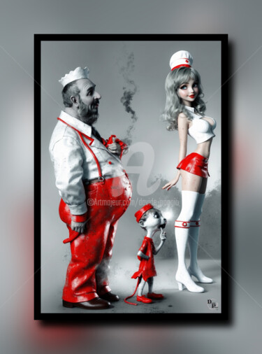 Digital Arts titled "Nurses caricature" by Davide Poggio, Original Artwork, Digital Painting