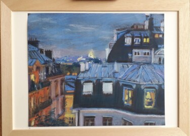 Schilderij getiteld "Tetti di Parigi" door Davide Rodoquino, Origineel Kunstwerk, Pastel Gemonteerd op Karton