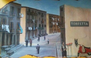 Schilderij getiteld "Street scene at Tor…" door Davide Rodoquino, Origineel Kunstwerk, Acryl