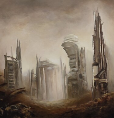 Schilderij getiteld "Futuristic jungle c…" door Davide Braito, Origineel Kunstwerk, Olie