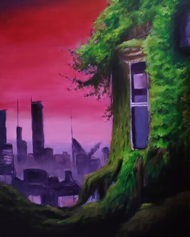 Schilderij getiteld "Retro vawe city 2" door Davide Braito, Origineel Kunstwerk, Acryl