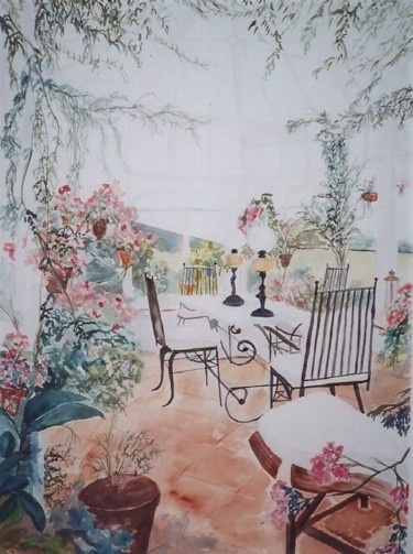 Painting titled "THE CONSERVATORY" by David Cade, Original Artwork, Watercolor