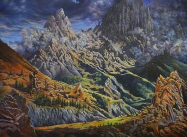 Painting titled "Paysage de montagne" by David Lefebvre, Original Artwork, Oil