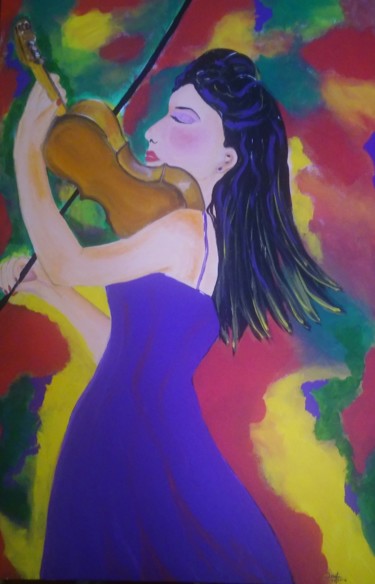 Pintura titulada "DAMA VIOLINISTA" por Davileine Borrego, Obra de arte original, Acrílico