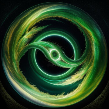 Digital Arts titled "Green Dragon Abstra…" by Davina Dugnas, Original Artwork, AI generated image