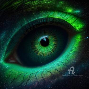 Digitale Kunst mit dem Titel "Green dragon Eye" von Davina Dugnas, Original-Kunstwerk, 2D digitale Arbeit