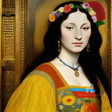 Digitale Kunst getiteld "Mona Lisa’s golden…" door Davina Dugnas, Origineel Kunstwerk, 2D Digital Work