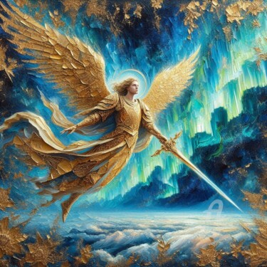 Digitale Kunst getiteld "Archangel Michael p…" door Davina Dugnas, Origineel Kunstwerk, Digitaal Schilderwerk