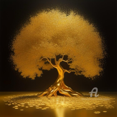 Digital Arts titled "Money Golden Tree" by Davina Dugnas, Original Artwork, Digital Painting