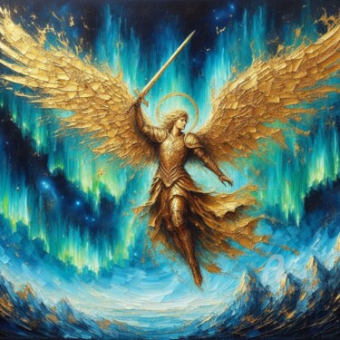 Digital Arts titled "Archangel Michael S…" by Davina Dugnas, Original Artwork, Digital Painting Mounted on Wood Stretcher fr…