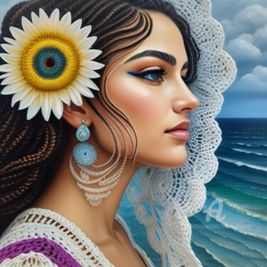 Digital Arts titled "Eve and Gentle Sea…" by Davina Dugnas, Original Artwork, Digital Painting