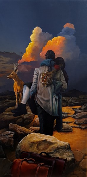 Malerei mit dem Titel ""The First Man"" von Davor Aradjanin, Original-Kunstwerk, Öl