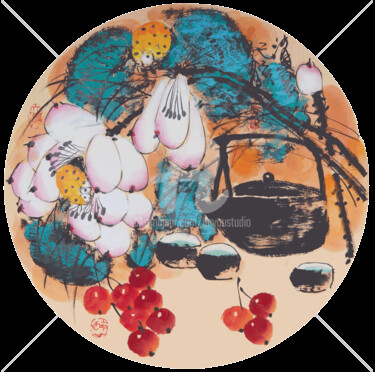 Ζωγραφική με τίτλο "Cool Summer 消夏 (No.…" από Dayou Lu, Αυθεντικά έργα τέχνης, Χρωστικές ουσίες