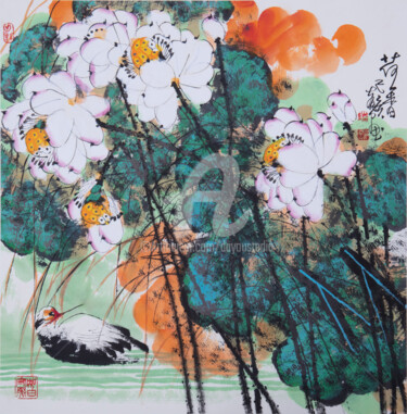 Painting titled "Fragrance of lotus…" by Dayou Lu, Original Artwork, Pigments