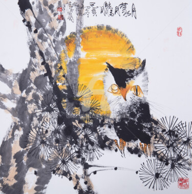 Painting titled "Hazy moon 月朦胧 (No.1…" by Dayou Lu, Original Artwork, Pigments