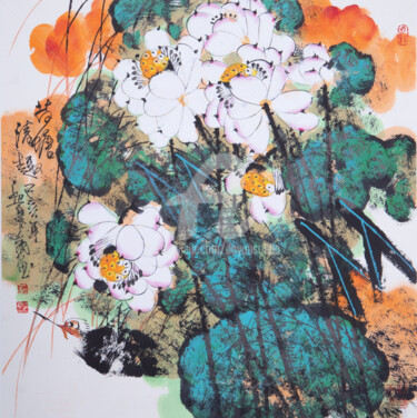 Painting titled "Fun in the lotus po…" by Dayou Lu, Original Artwork, Pigments