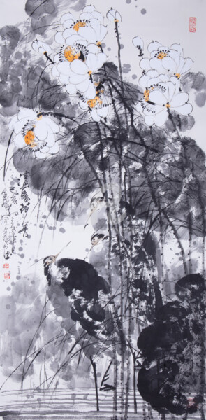 Painting titled "Fragrance of lotus…" by Dayou Lu, Original Artwork, Pigments