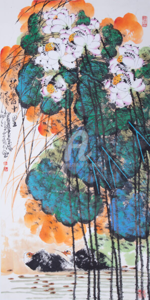 Painting titled "Fragrance of lotus…" by Dayou Lu, Original Artwork, Pigments