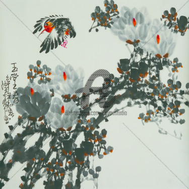 Painting titled "Fragrance of Magnol…" by Dayou Lu, Original Artwork, Ink